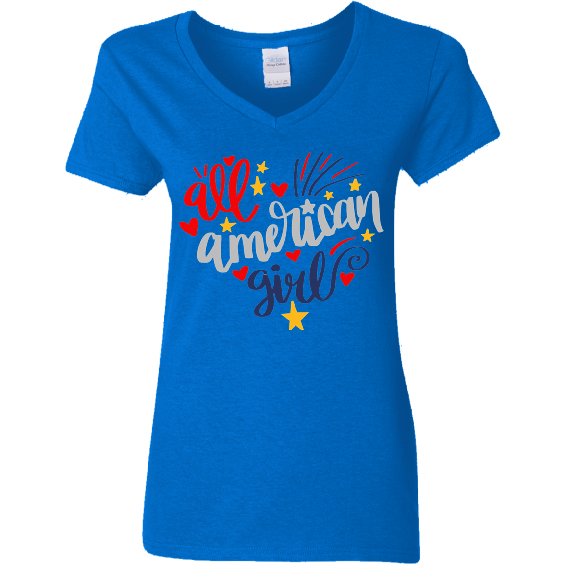 All American Girl | short sleeve premium Ladies' 5.3 oz. V-Neck T-Shirt