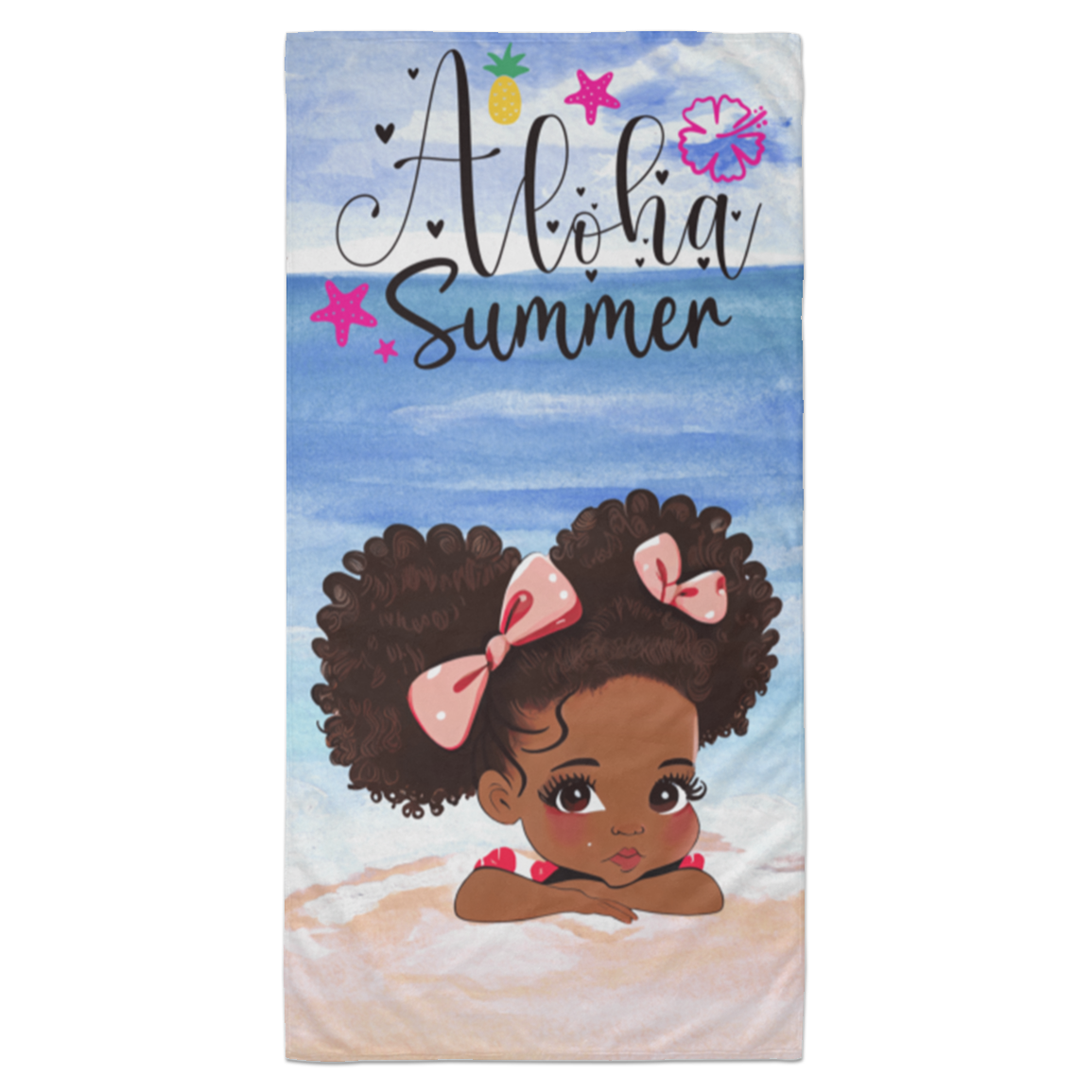 Cute Afro Puff Girl | Aloha Summer Beach Towel - 35x70