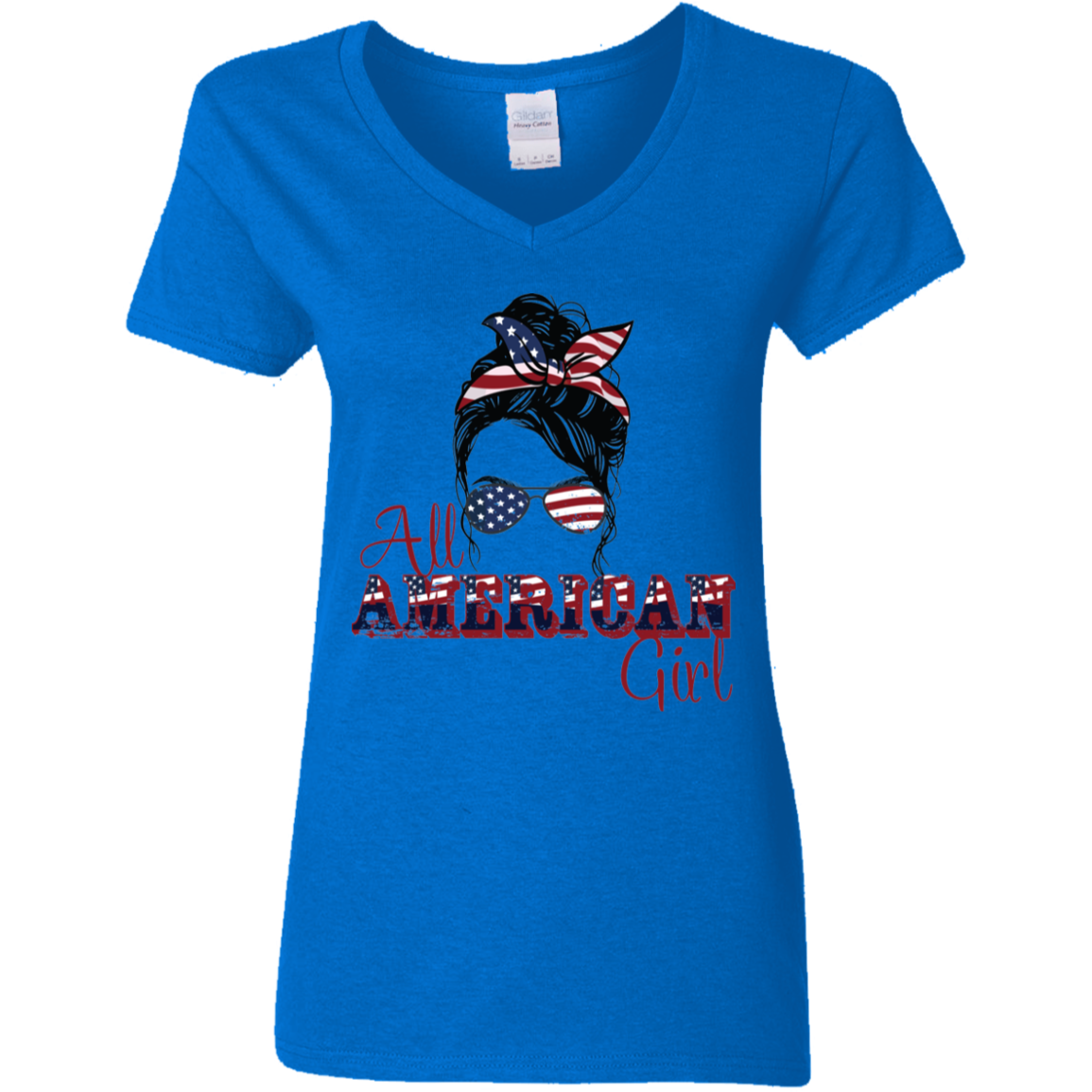 Fourth of July All American Girl | Ladies' 5.3 oz. V-Neck T-Shirt