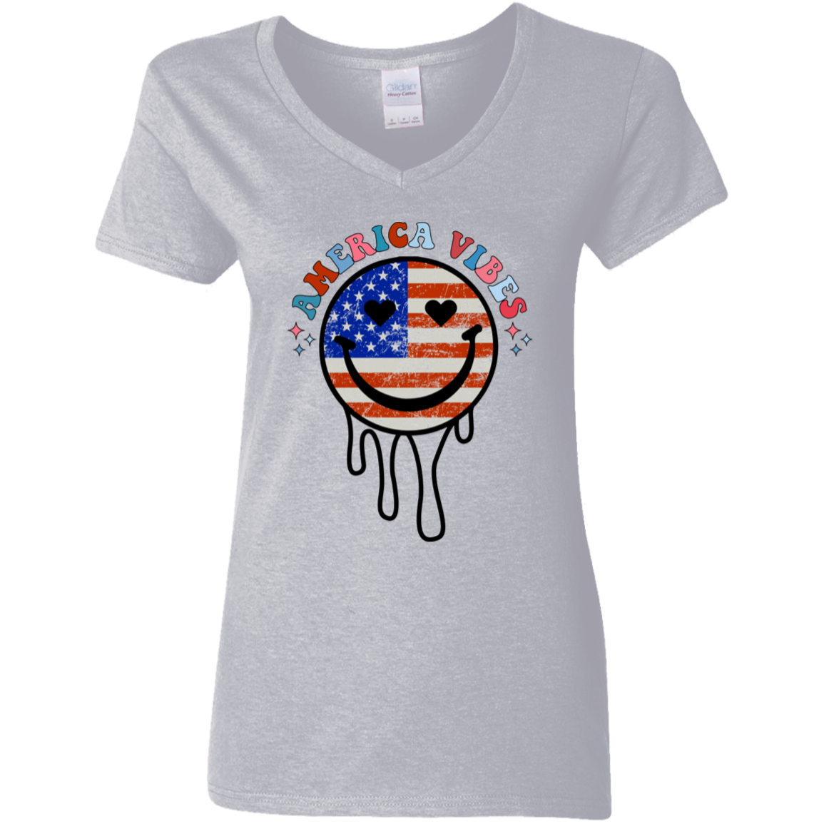 Fourth of July America Vibes | Ladies' 5.3 oz. V-Neck T-Shirt
