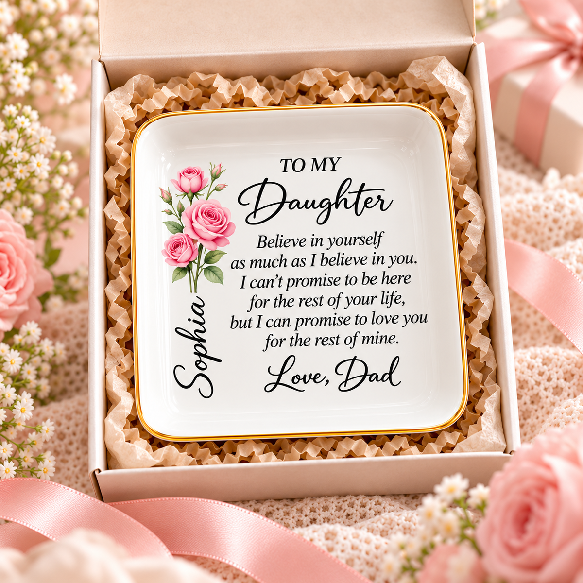 To My Daughter Personalized Jewelry Dish – A Heartfelt Gift from Dad