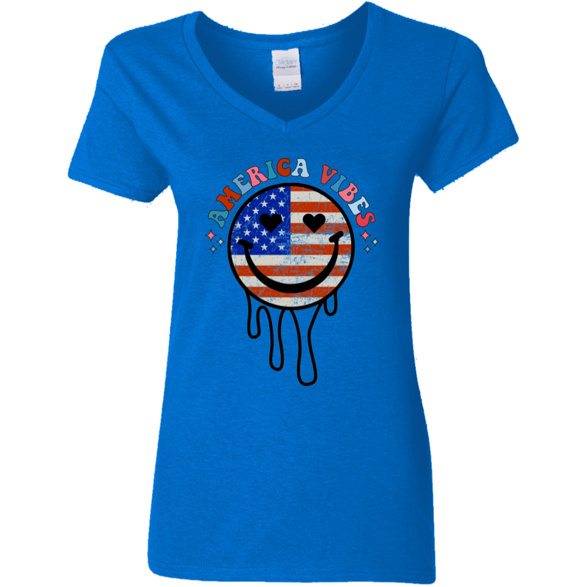 Fourth of July America Vibes | Ladies' 5.3 oz. V-Neck T-Shirt