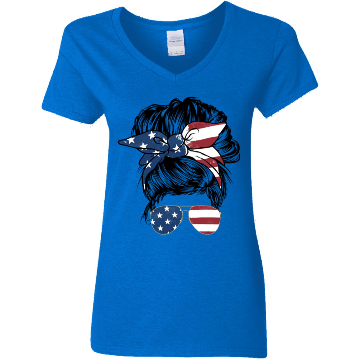 Fourth of July Flag Lady | Ladies' 5.3 oz. V-Neck T-Shirt