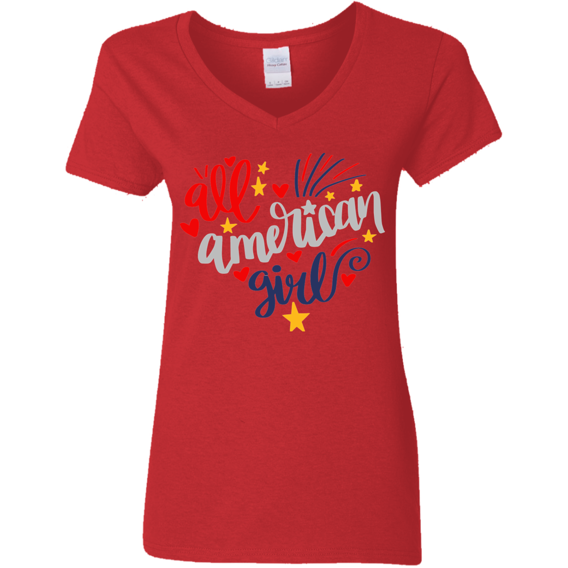 All American Girl | short sleeve premium Ladies' 5.3 oz. V-Neck T-Shirt