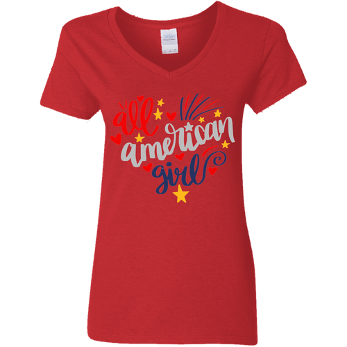 All American Girl | short sleeve premium Ladies' 5.3 oz. V-Neck T-Shirt