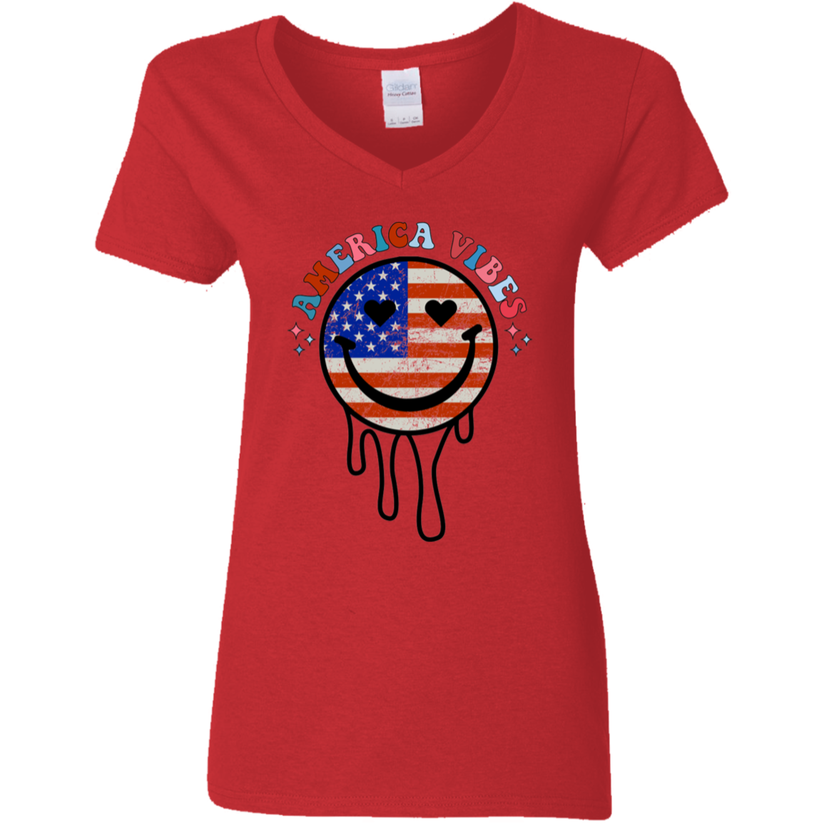 Fourth of July America Vibes | Ladies' 5.3 oz. V-Neck T-Shirt