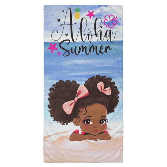 Cute Afro Puff Girl | Aloha Summer Beach Towel - 35x70