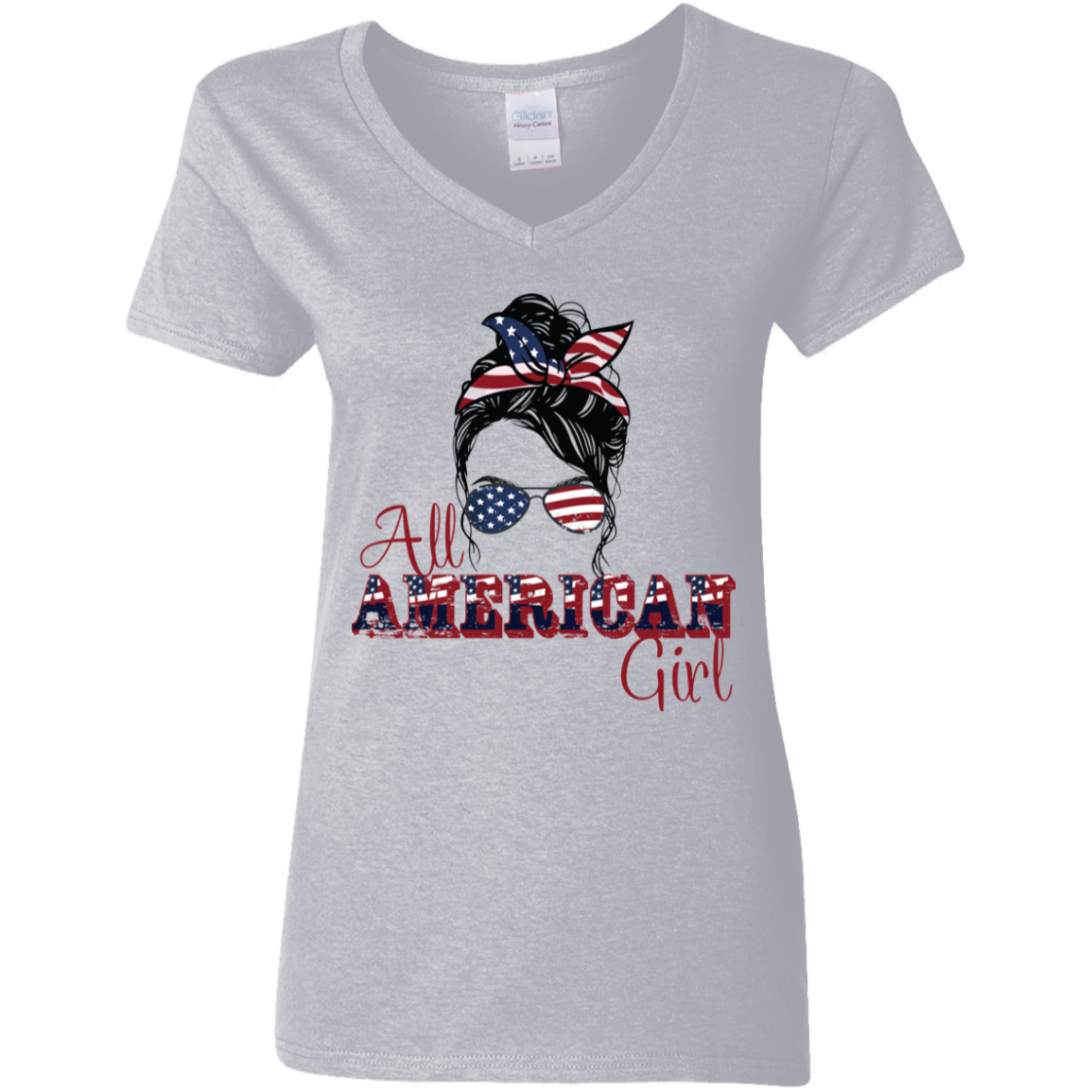 Fourth of July All American Girl | Ladies' 5.3 oz. V-Neck T-Shirt