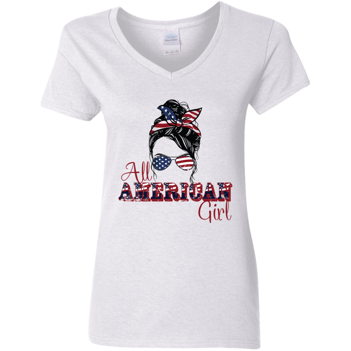 Fourth of July All American Girl | Ladies' 5.3 oz. V-Neck T-Shirt