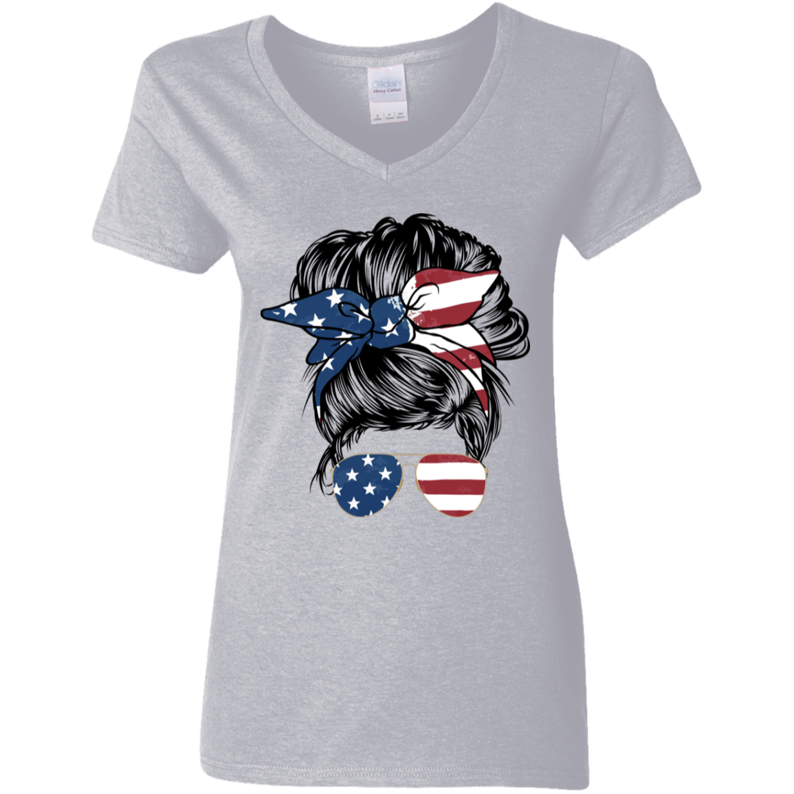 Fourth of July Flag Lady | Ladies' 5.3 oz. V-Neck T-Shirt