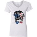 Fourth of July Flag Lady | Ladies' 5.3 oz. V-Neck T-Shirt