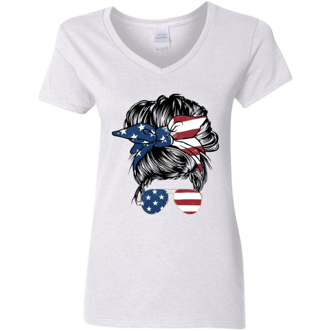 Fourth of July Flag Lady | Ladies' 5.3 oz. V-Neck T-Shirt