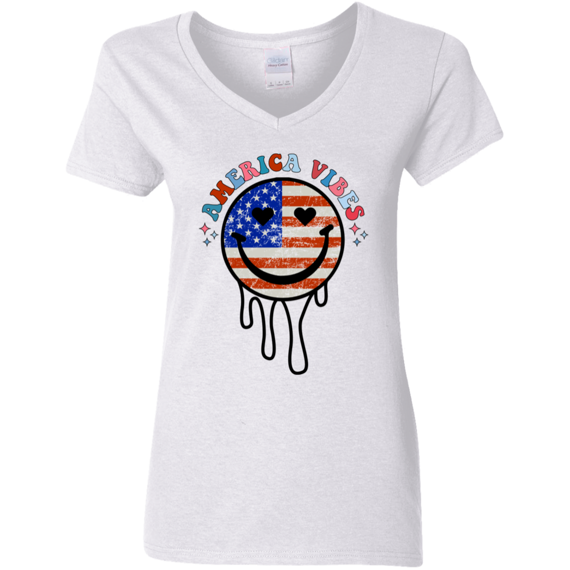 Fourth of July America Vibes | Ladies' 5.3 oz. V-Neck T-Shirt