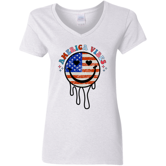 Fourth of July America Vibes | Ladies' 5.3 oz. V-Neck T-Shirt