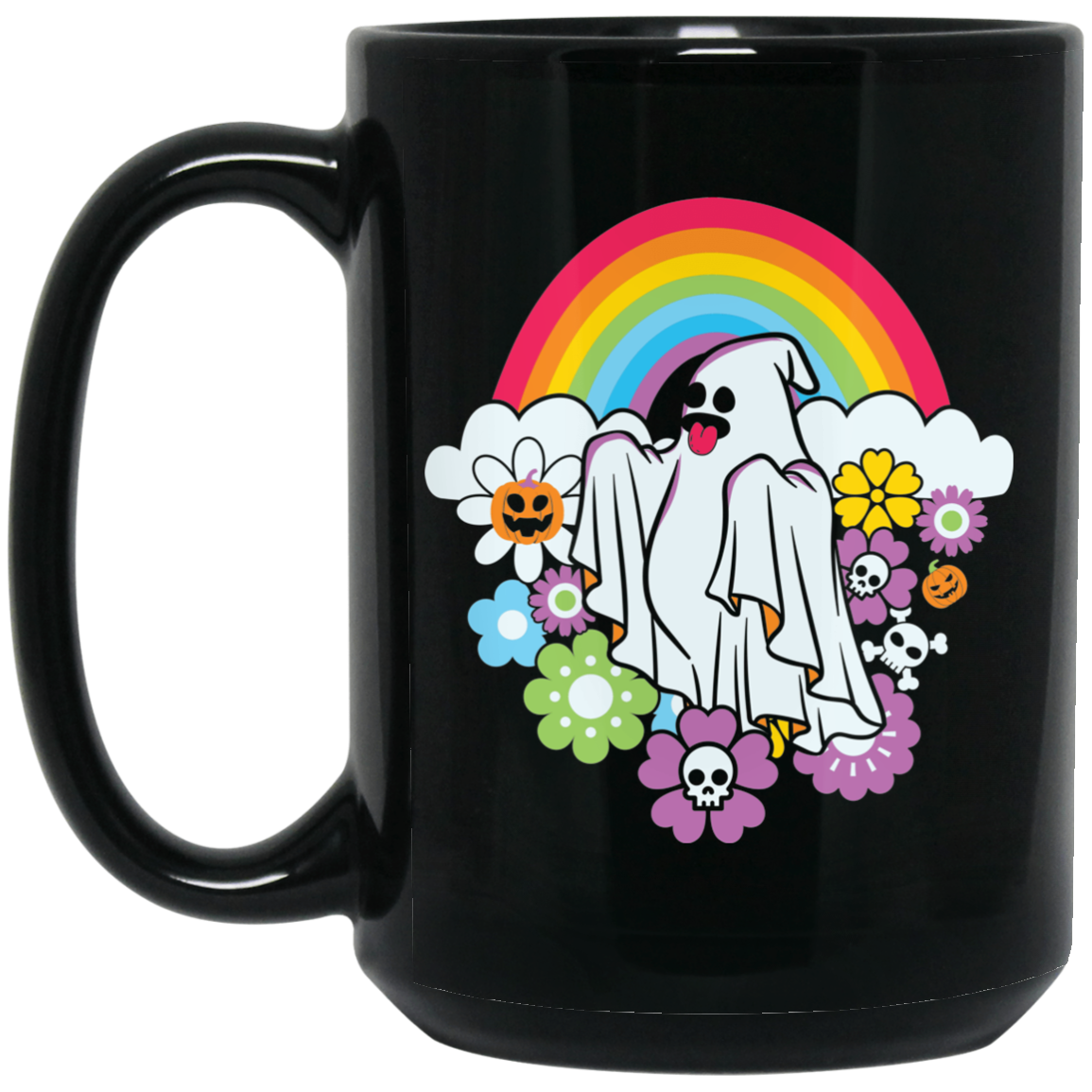 Retro Spooky Ghost |15 oz. Black Mug