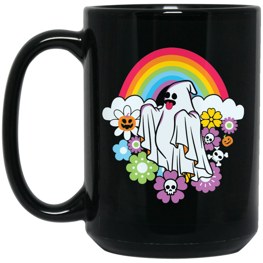 Retro Spooky Ghost |15 oz. Black Mug