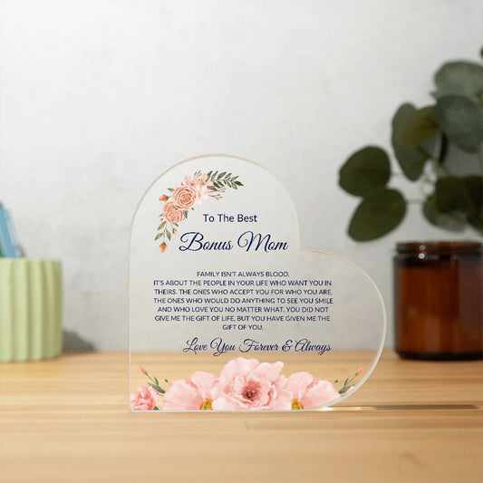 The Best Bonus Mom | Heart Acrylic Plaque