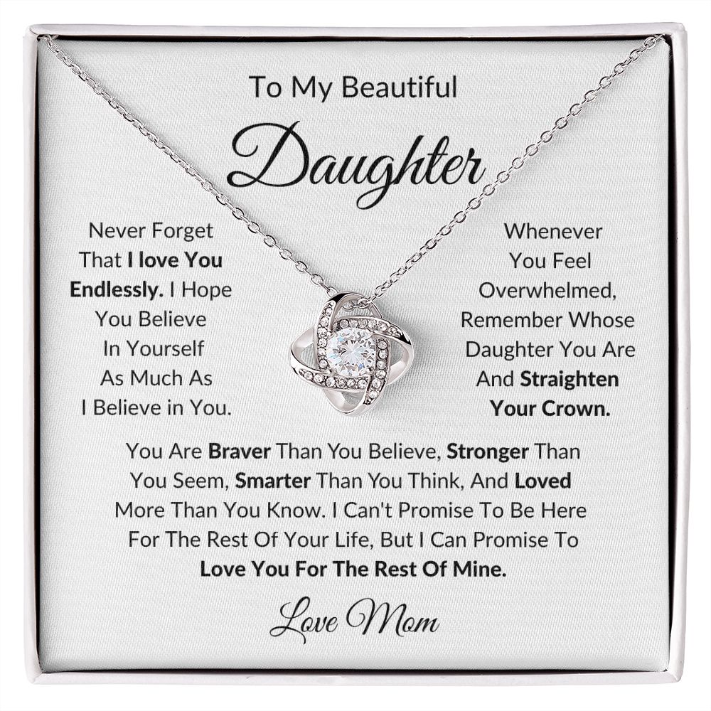 To My Beautiful Daughter | Love Mom | Love Knot Necklace