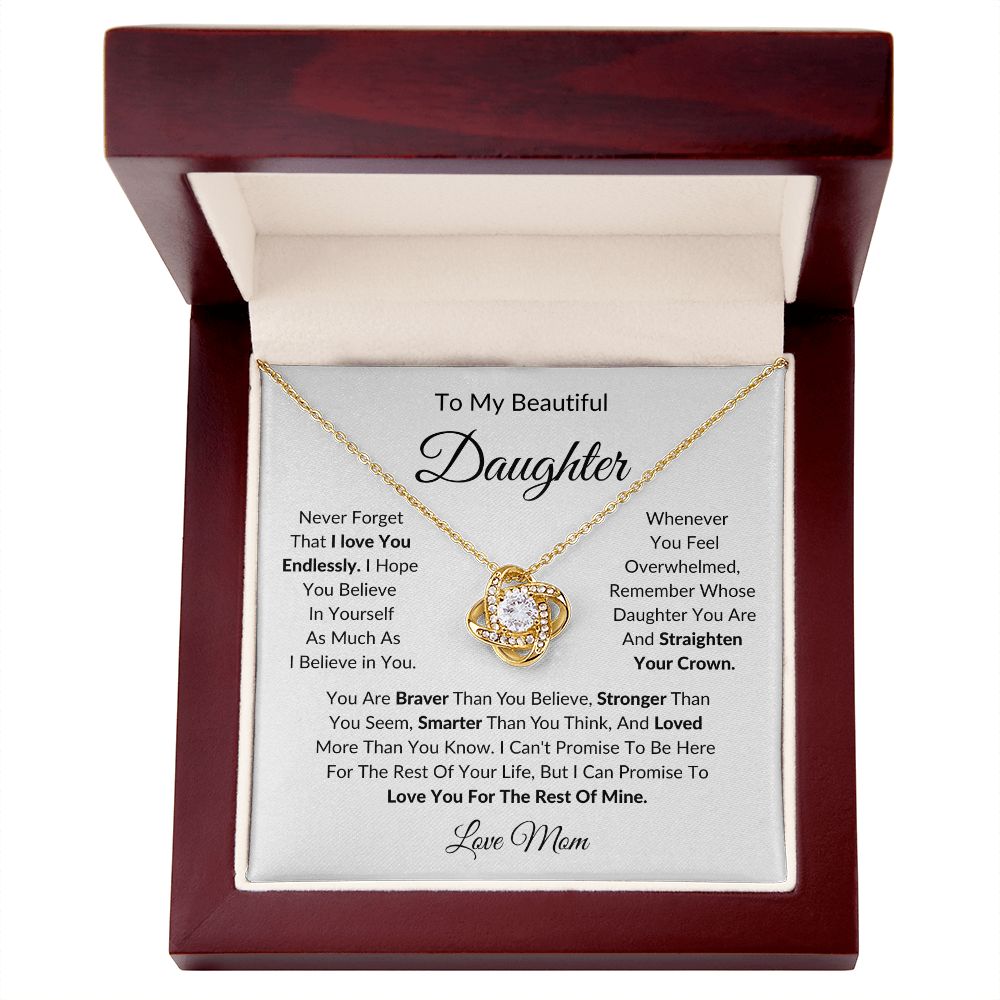 To My Beautiful Daughter | Love Mom | Love Knot Necklace