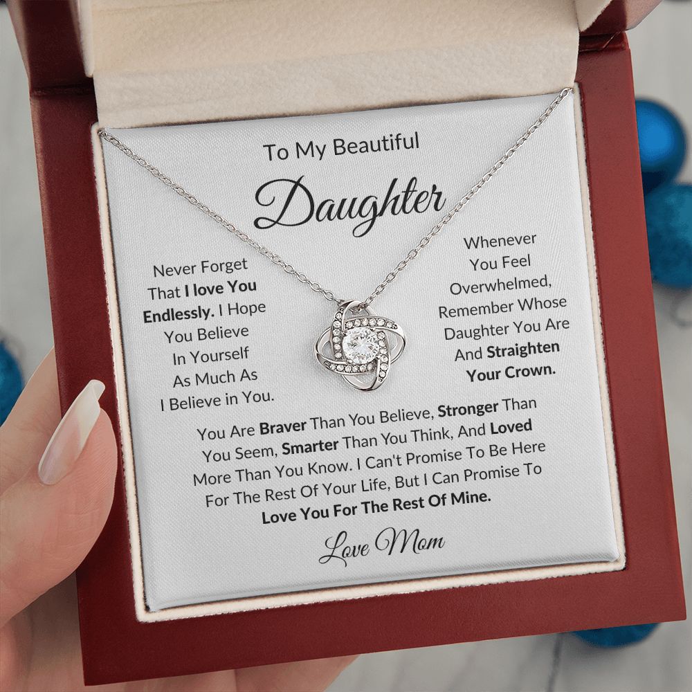 To My Beautiful Daughter | Love Mom | Love Knot Necklace